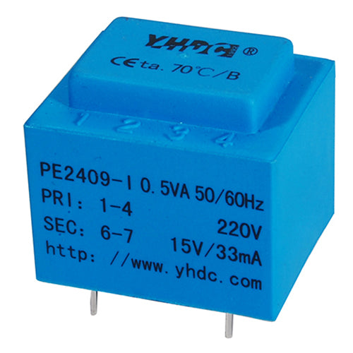 PCB safety isolation transformer PE2409-I  110V / 220V / 230V 0.5VA - PowerUC