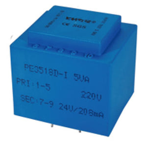 PE series PCB safety isolation transformer PE3518-I 110V/220V/230V 5VA - PowerUC