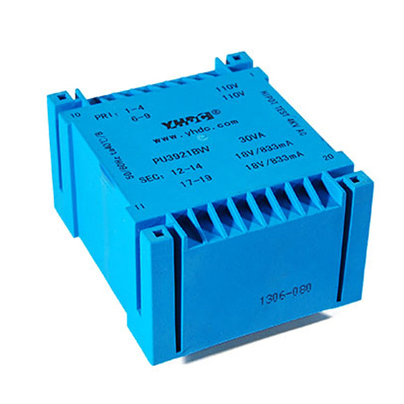 PU series flat type isolation transformer PU3921BW 110V×2/115V×2 30VA - PowerUC